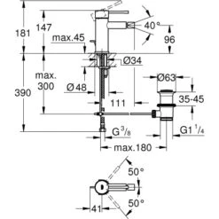 Grohe Essence Einhand-Bidet Batterie, 12,5mm (1/2") -Wenko Verkaufs-Shop 4005176307171 4520 3