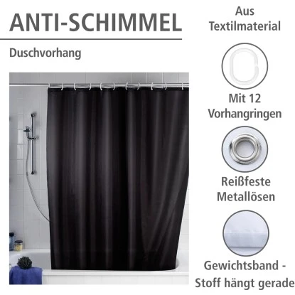 Wenko Anti-Schimmel Duschvorhang Uni Polyester 180 Cm X 200 Cm Schwarz 3 Wenko Anti-Schimmel Duschvorhang Uni Polyester 180 Cm X 200 Cm Schwarz