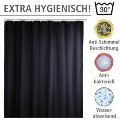 Wenko Anti-Schimmel Duschvorhang Uni Polyester 180 Cm X 200 Cm Schwarz 11 Wenko Anti-Schimmel Duschvorhang Uni Polyester 180 Cm X 200 Cm Schwarz -Wenko Verkaufs-Shop 4008838120545 1068 03