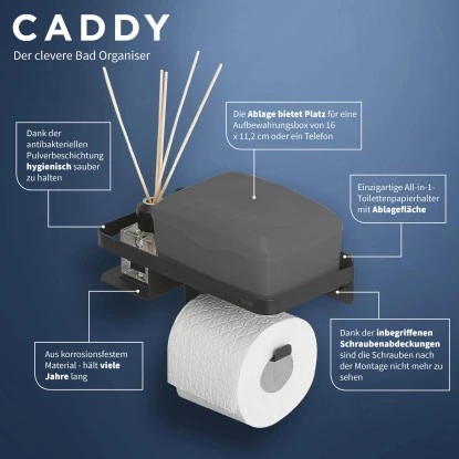 Tiger Caddy Toilettenpapierhalter Mit Ablage Schwarz 9 Tiger Caddy Toilettenpapierhalter Mit Ablage Schwarz – Bild 7