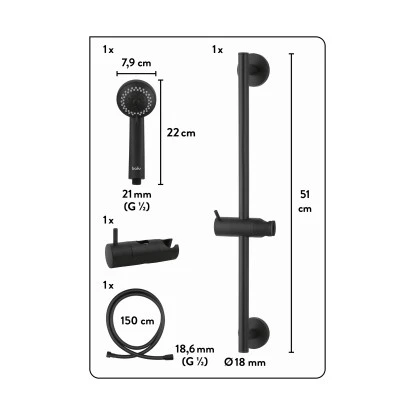 Baliv Duschbrause-Set DBS-50.150 Schwarz Matt 12 Baliv Duschbrause-Set DBS-50.150 Schwarz Matt – Bild 10