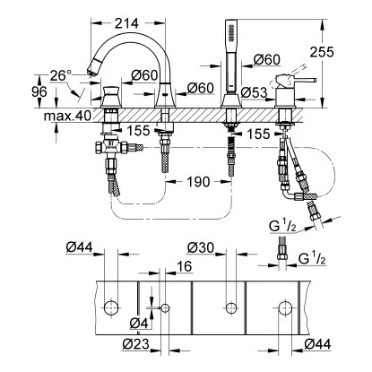 Grohe 4-Loch-Einhand-Wannenkombination Grandera Chrom 4 Grohe 4-Loch-Einhand-Wannenkombination Grandera Chrom – Bild 2