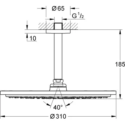 Grohe Kopfbrause-Set Mit Deckenauslass Rainshower Cosmopolitan 310 Hard Graphite 4 Grohe Kopfbrause-Set Mit Deckenauslass Rainshower Cosmopolitan 310 Hard Graphite – Bild 2